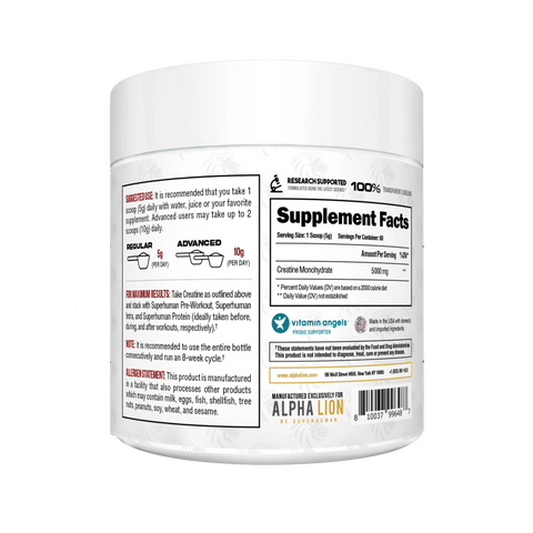 Alpha Lion Creatine Monohydrate – 5g Creatine, Unflavored, 60 Servings