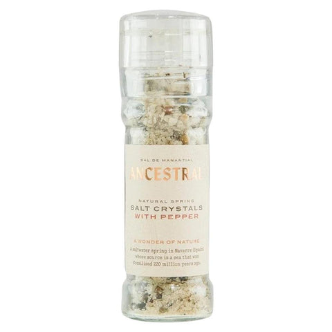 Ancestral Spring Salt Natural Spring Salt Crystals & Organic Pepper Glass Grinder 90G