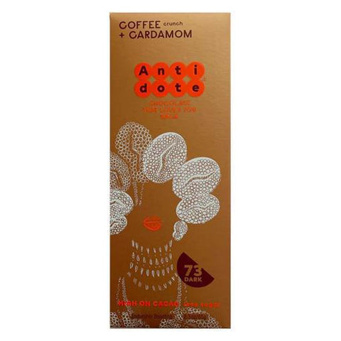 Antidote Coffee Crunch & Cardamom Dark Chocolate Bar 73% Cacao 65G