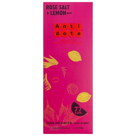 Antidote Chocolate Rose Salt & Lemon Dark Chocolate Bar 77% 65G
