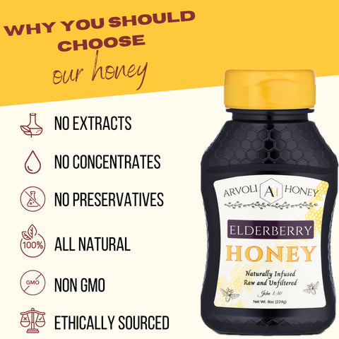 Honey Elderberry Infused Honey Bottle 8oz Arvoli