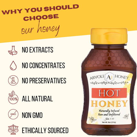 Honey Hot Honey Bottle 8 oz Arvoli