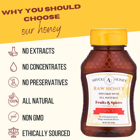 Arvoli Honey Hot Honey 8 oz Bottles Raw Honey with Elderberries
