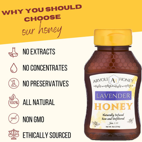 Honey Lavender Infused Honey Bottle 8 oz Arvoli
