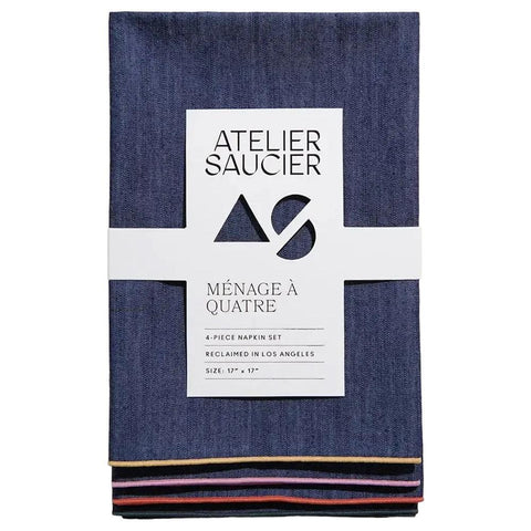 Rainbow Edged Denim Napkins 4CT Atelier Saucier