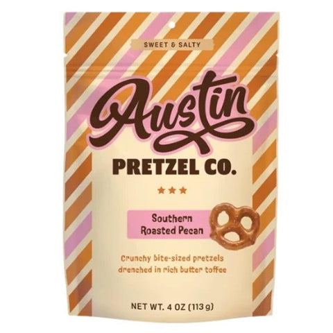 Southern Roasted Pecan Butter Toffee Pretzels Snack Austin Pretzels Co.
