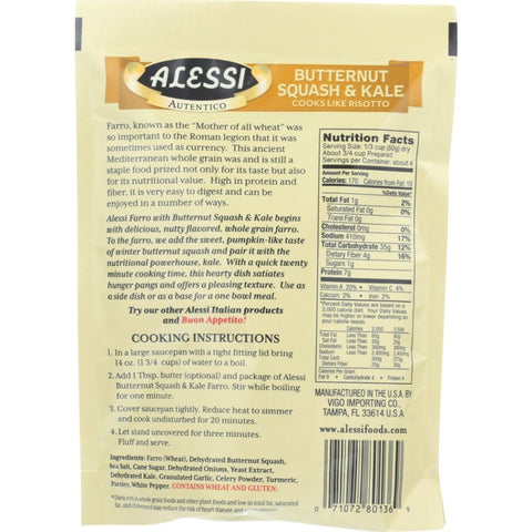 Butternut Squash and Kale Farro Ancient Grain 7 oz ALESSI
