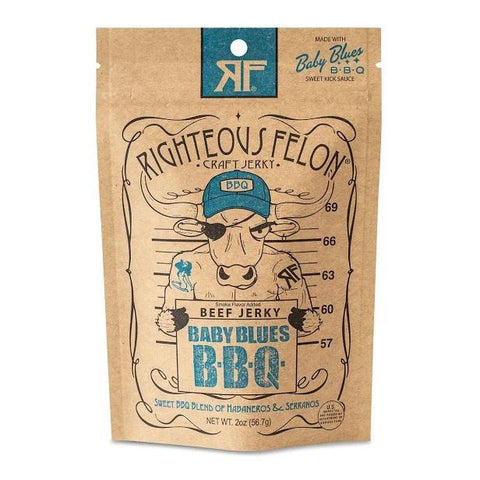 Baby Blues BBQ Sweet Kick Beef Jerky 2OZ Righteous Felon