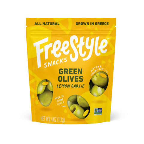 Green Olives Lemon Garlic Marinated Olives 6 bags x 4oz Freestyle Snacks