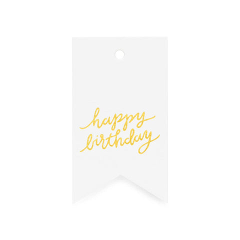 Gold Happy Birthday Gift Tag Letterpress Style Sugar Paper