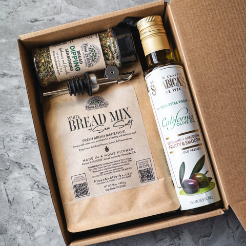 Artisan Bread Mix Gift Box with Olive Oil and Seasoning The Bread-Making Experience Gift Box