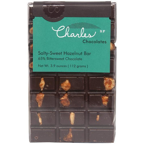 Salty-Sweet Hazelnut Chocolate Bar 3.9OZ Charles Chocolates