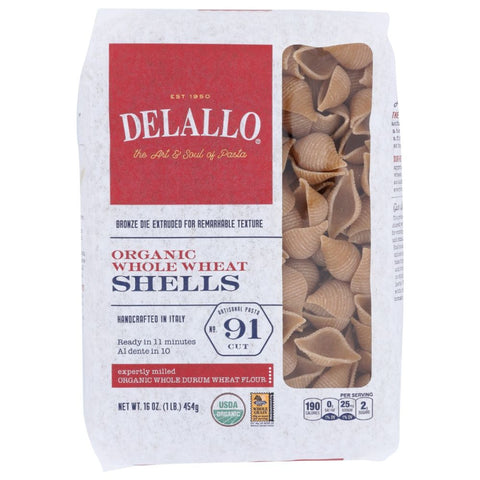 Organic Whole Wheat Pasta Shells 16 oz DELALLO