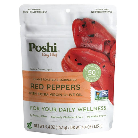 Flame Roasted Red Peppers in EVOO 125G Poshi