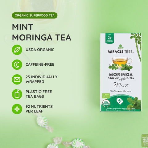 Organic Moringa Tea - Mint - Caffeine-Free Herbal Tea
