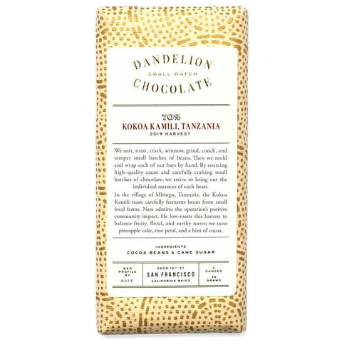 Dandelion Chocolate Kokoa Kamili 70% Dark Chocolate Tanzania 2OZ
