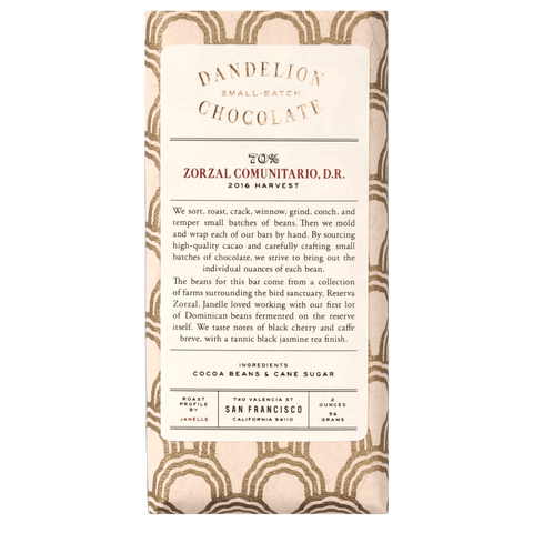 Dandelion Chocolate Zorzal Comunitario 70% Dark Chocolate Dominican Republic 2OZ