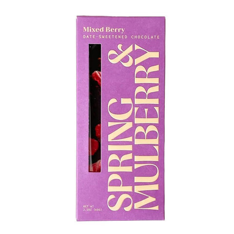 Mixed Berries Date Sweetened Chocolate Bar 2.01OZ Spring & Mulberry