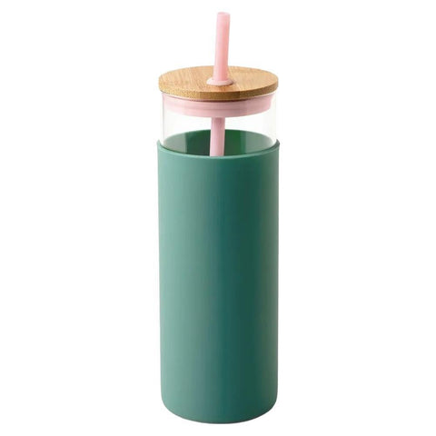 Peachy/Hunter Colorblock Glass Tumbler 22oz with Bamboo Lid Designworks Ink