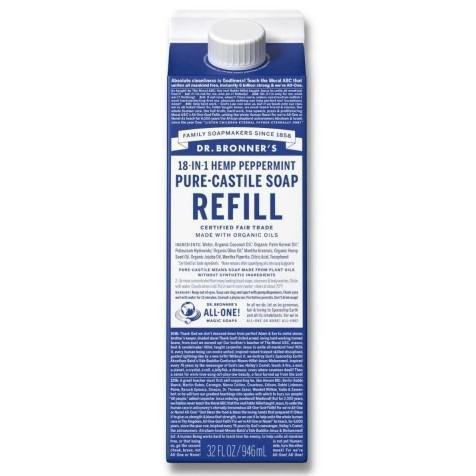 Peppermint Pure-Castile Soap Refill 32oz Dr. Bronner's
