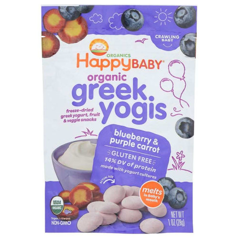 Blueberry & Purple Carrot Organic Baby Snacks 1oz Greek Yogis HAPPY BABY