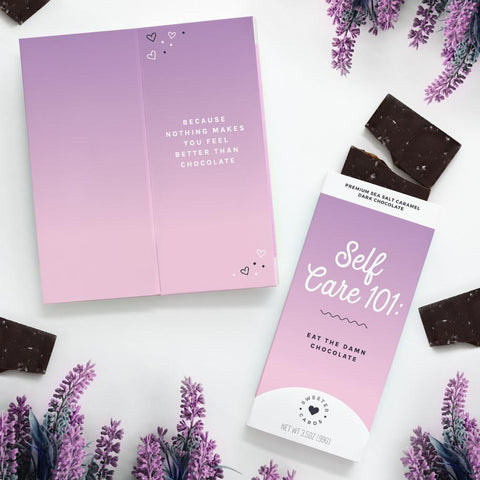 Sea Salt Caramel Dark Chocolate Bar Self Care 101 Sweeter Cards