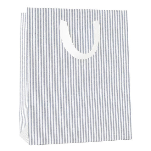 Blue Ticking Stripe Gift Bag with Ribbon Handles Sugar Paper