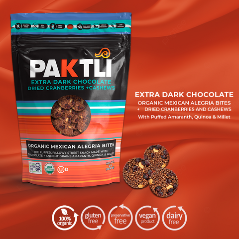 Extra Dark Chocolate Cranberries Cashews Alegria Bites Organic Mexican