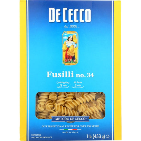 Fusilli No 34 Pasta 16 oz DE CECCO