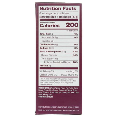 Whole Wheat Original Fig Bars 6Ct 12oz Baked Snack NATURES BAKERY