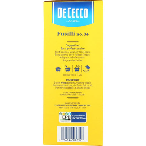 Fusilli No 34 Pasta 16 oz DE CECCO