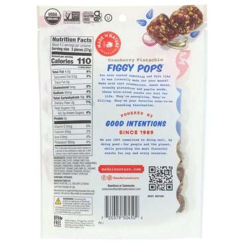 Cran Pistach Figgy Pops Snack 4.2 oz MADE IN NATURE