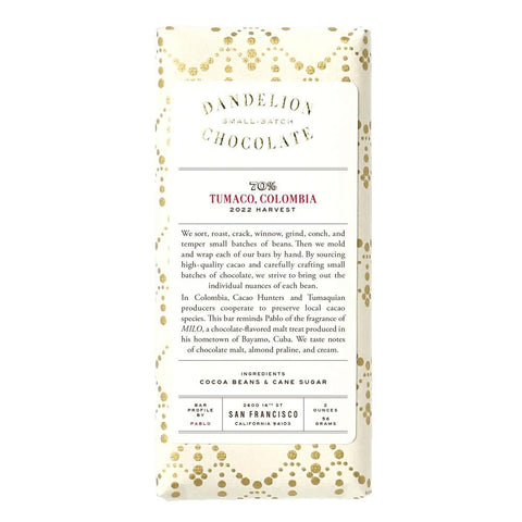 Dandelion Chocolate Tumaco 70% Dark Chocolate 2OZ