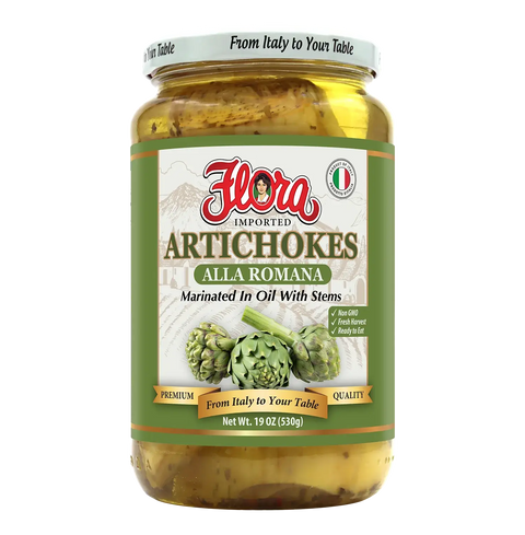 Artichokes Alla Romana Marinated In Oil With Stems 19 oz Flora