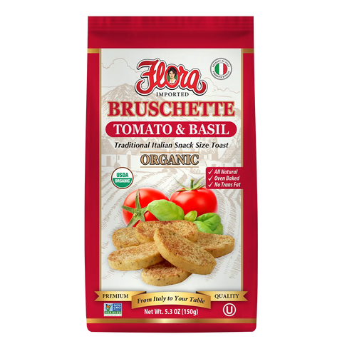 Bruschette Mini Toasts Tomato & Basil Organic Snack - Flora Organic