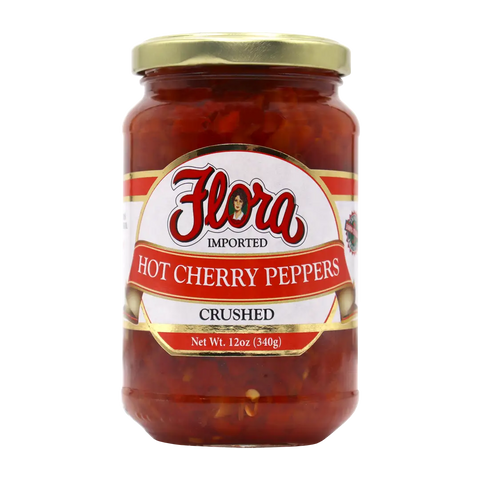 Hot Cherry Peppers Crushed 12 oz Jar Flora