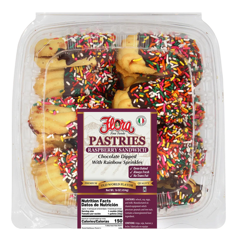 Raspberry Chocolate Dipped Sandwich Cookies 16 oz Flora
