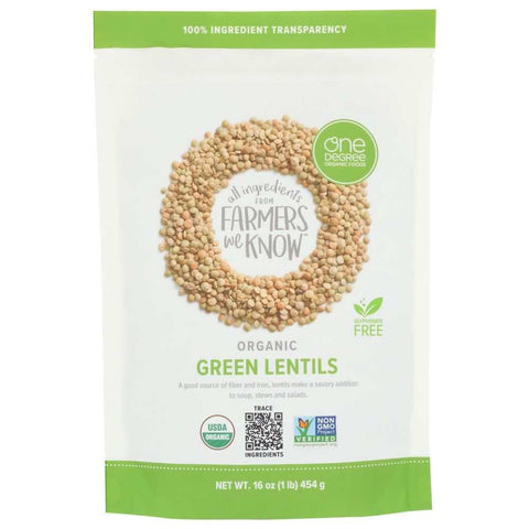 Organic Green Lentils High Protein Food 16 oz ONE DEGREE