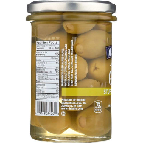 Garlic Stuffed Olives 5.8 oz Jar DeLallo