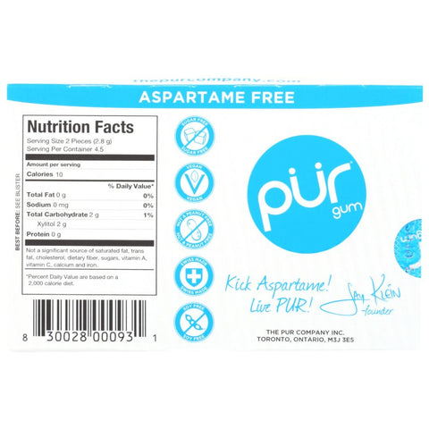 Peppermint Gum Aspartame Free 9 pc PUR