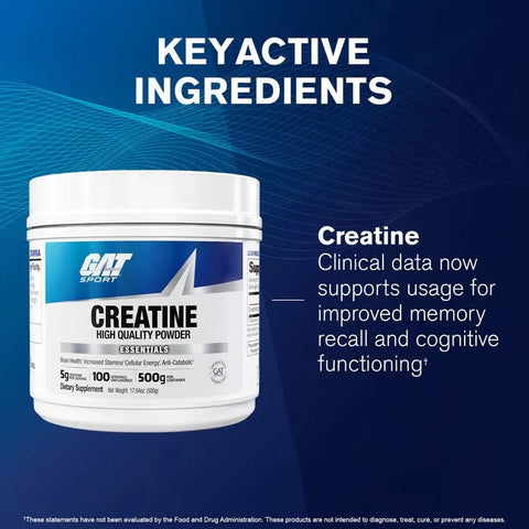 GAT Sport Creatine Monohydrate Powder | 100% Pure Micronized Creatine | Unflavored - 100 Servings