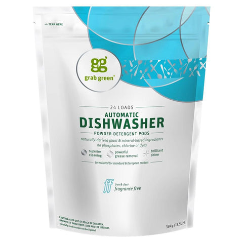 Dishwasher Powder Detergent Pods Automatic Grab Green 24CT