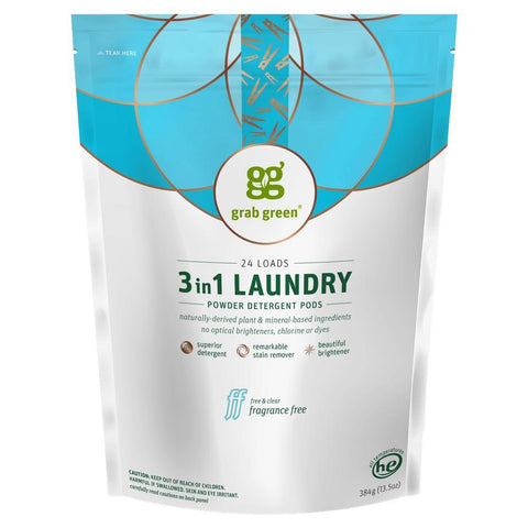 Laundry Powder Detergent Pods Fragrance Free 24CT Grab Green