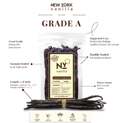 Premium Whole Ugandan Vanilla Beans Grade A for Making Vanilla Extract NY Vanilla
