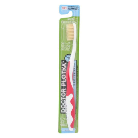 Adult Manual Toothbrush Red Mouth Watchers Antimicrobial Bristle Technology