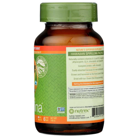 Hawaiian Spirulina Pacifica 500mg Supplement 200 Tablets NUTREX