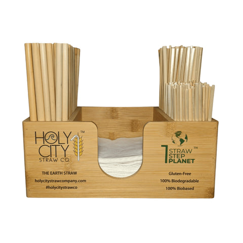 Bamboo Straw and Napkin Bar Caddy Sustainable Straw Holder Holy City Straw Company
