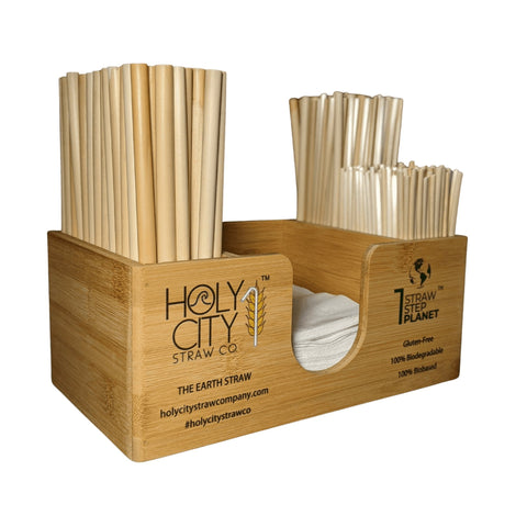 Bamboo Straw and Napkin Bar Caddy Sustainable Straw Holder Holy City Straw Company