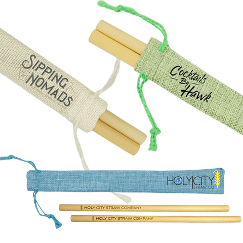 Customizable Two Straw Jute Pouch Combo Eco-Friendly Straw Set Holy City Straw Company