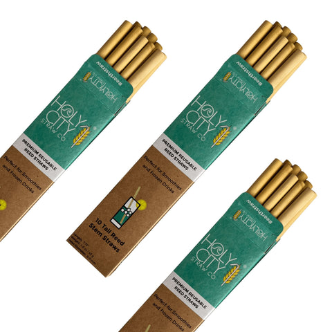 Tall Reusable Reed Straw Bundle 3 Pack Holy City Straw Company